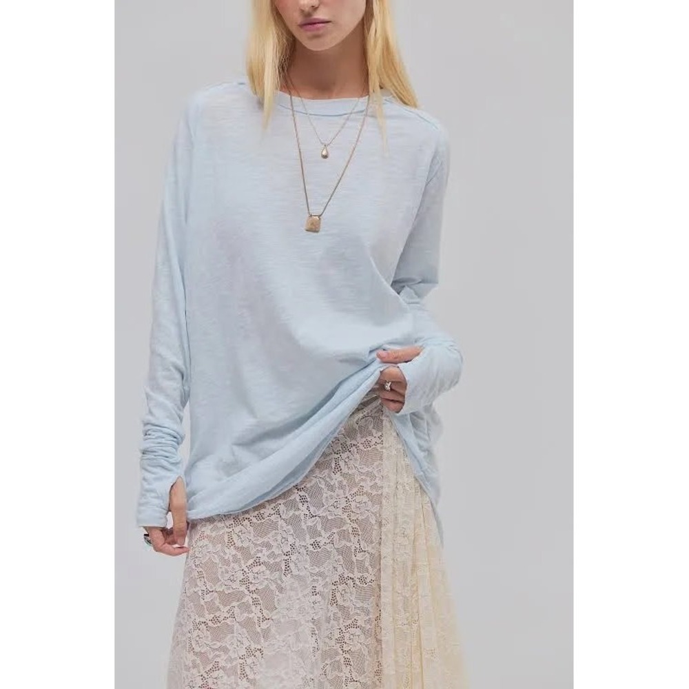 Free People We The Free Arden Tee Light Blue Long Sleeve Thumbhole Top Medium